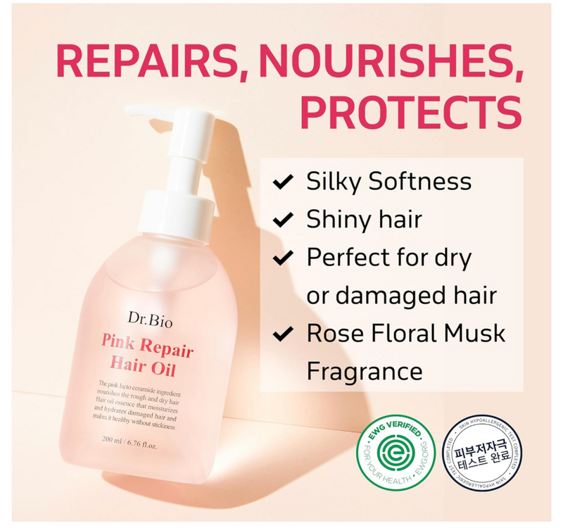 Dr.Bio Pink Repair Hair Oil – Lightweight Korean Lacto-Ceramide Oil (200ml)