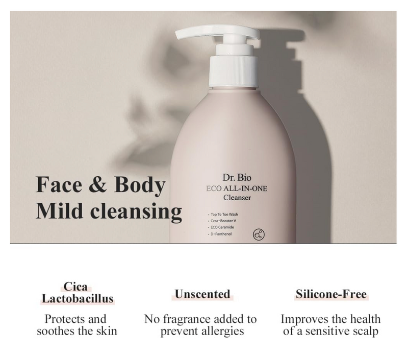 Dr.Bio Eco All-In-One Cleanser – Low pH Face, Body & Hair Wash (250g)