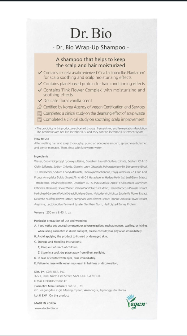 Dr.Bio Wrap-Up Shampoo – Soothing & Silicone-Free Family Shampoo (250ml)