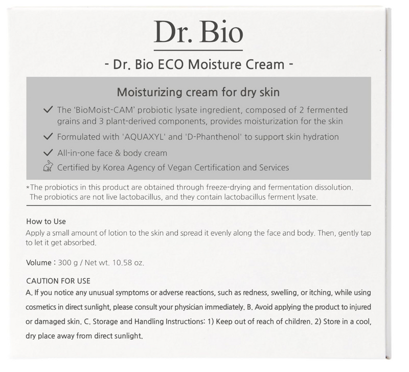Dr.Bio Eco Moisture Cream – Rich Face & Body Moisturizer (300g)